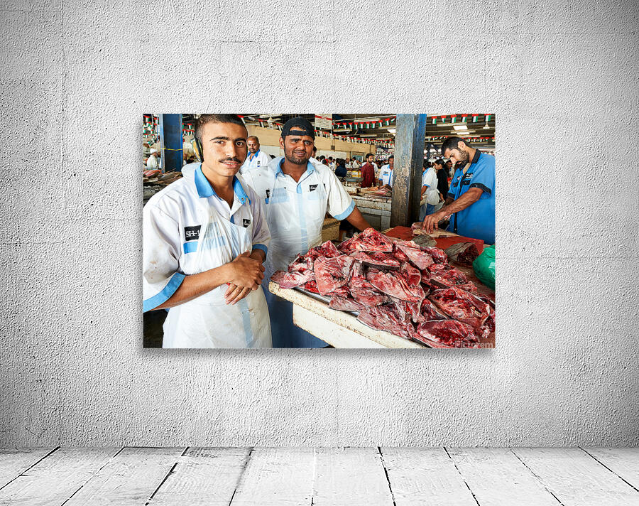Fish market scene with men at work in Dubai UAE Wall Preview