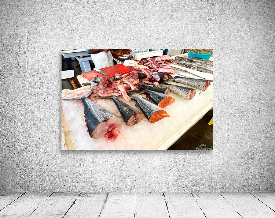 Fresh fish and seafood displayed on ice in Dubai market Wall Preview