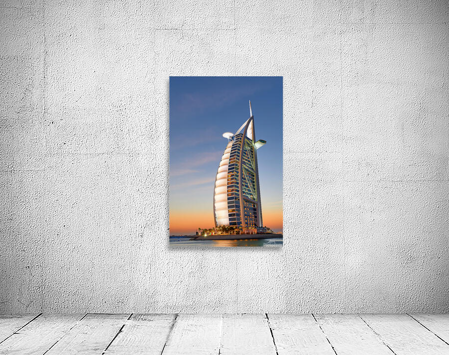 Burj Al Arab hotel at sunset in Dubai UAE with beautiful sky Wall Preview