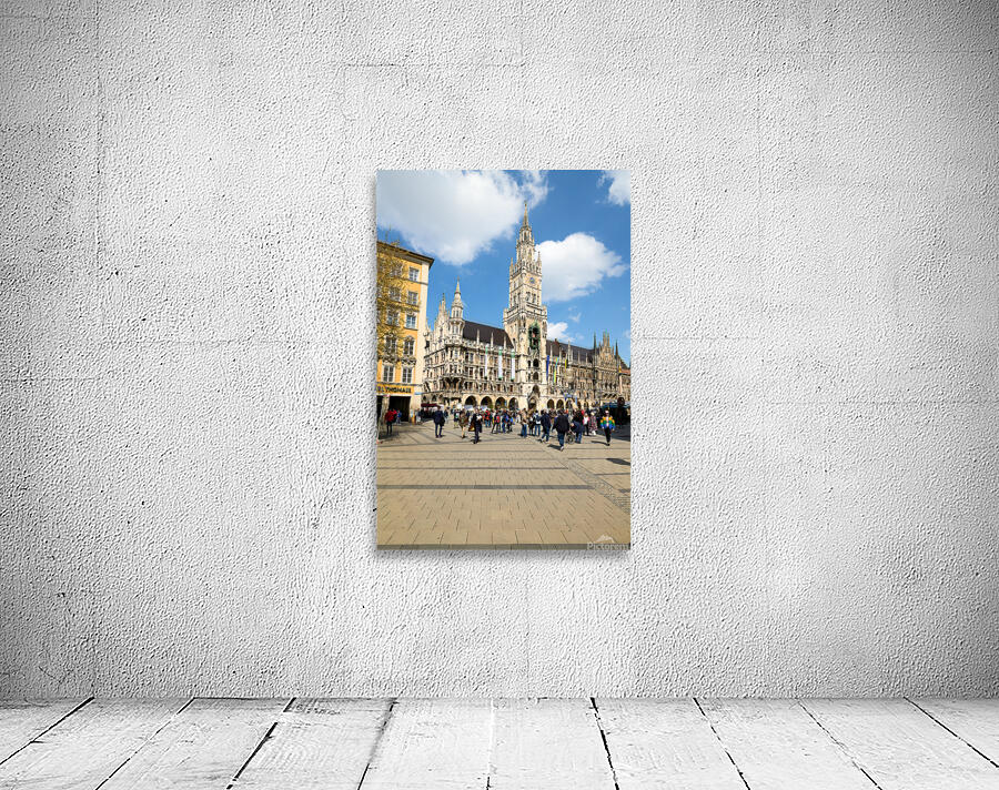 Crowd gathers near town hall in Marienplatz Munich Germany Wall Preview