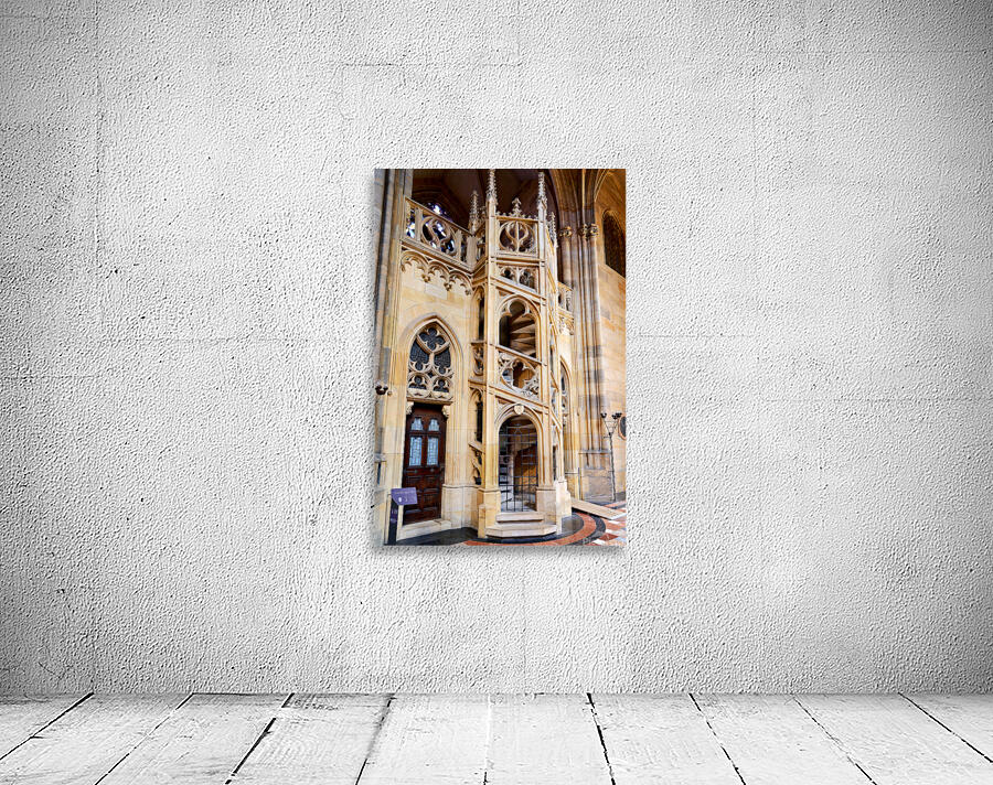 Ornate Gothic spiral staircase and architecture. Wall Preview