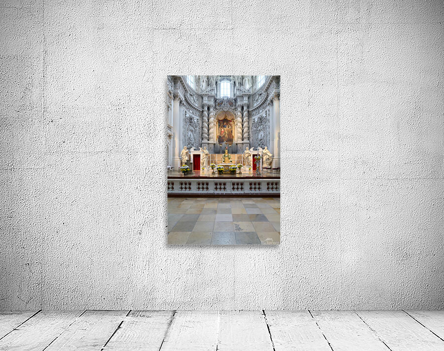 Interior view of Theatinerkirche in Munich with altar and sculpt Wall Preview