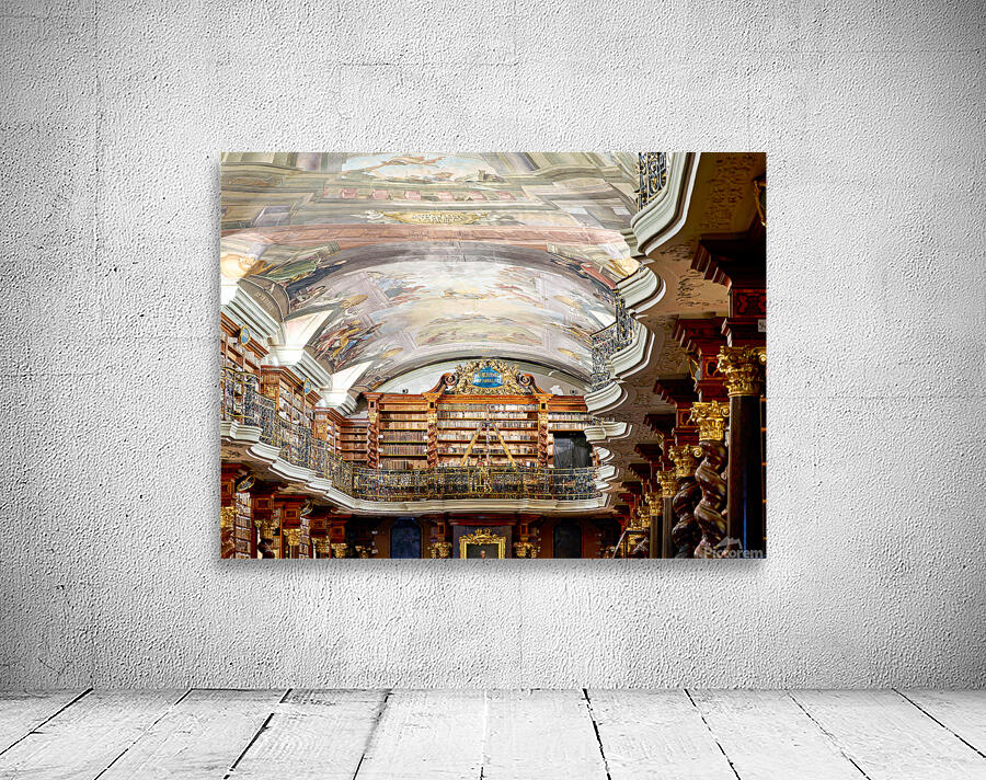 Grand baroque library with painted ceilings and countless books. Wall Preview