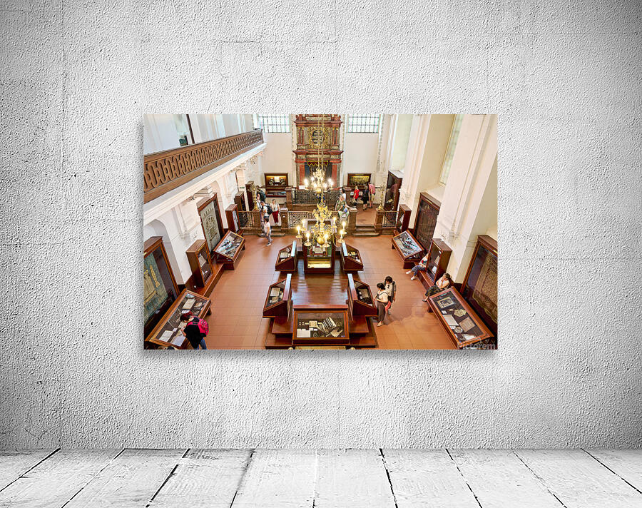 People explore a grand museum or synagogue with historical exhib Wall Preview