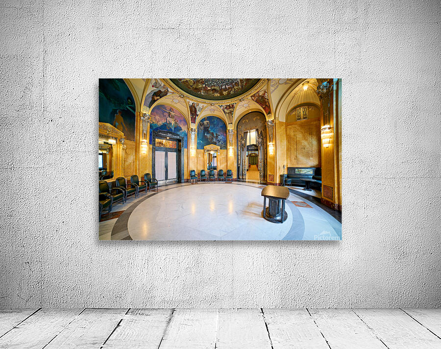 Ornate historic hall with murals arches and elegant seating. Wall Preview