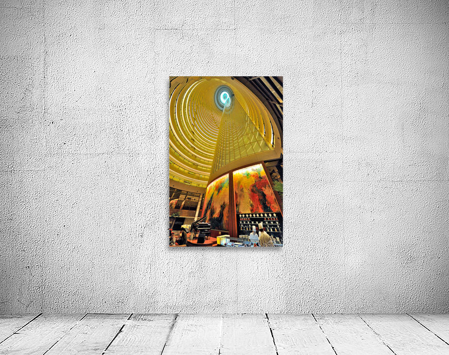 Grand hotel atrium with spiral design and sushi bar in Shanghai Wall Preview