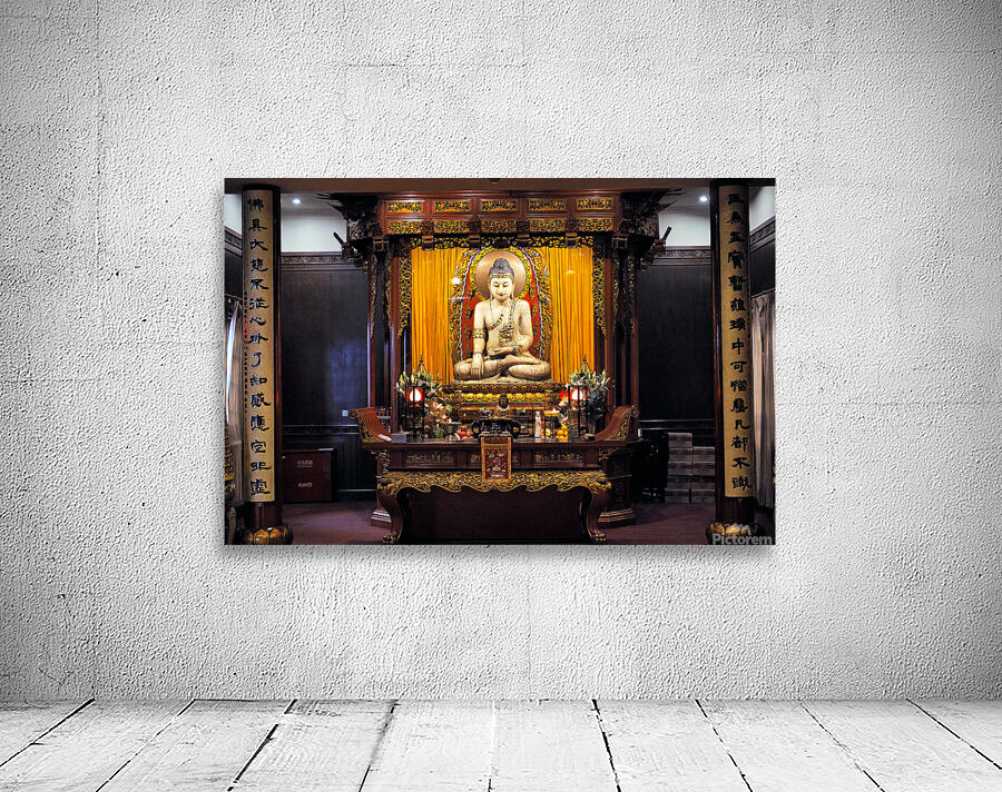 Buddha statue in ornate temple in Shanghai China Wall Preview