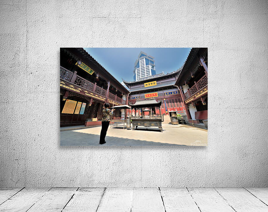 Incense offered at a Chinese temple courtyard in Shanghai Wall Preview