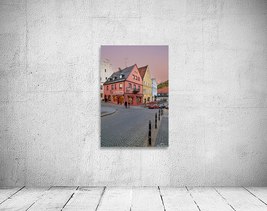 Streets of Fussen on the Romantic Road at dusk Wall Preview