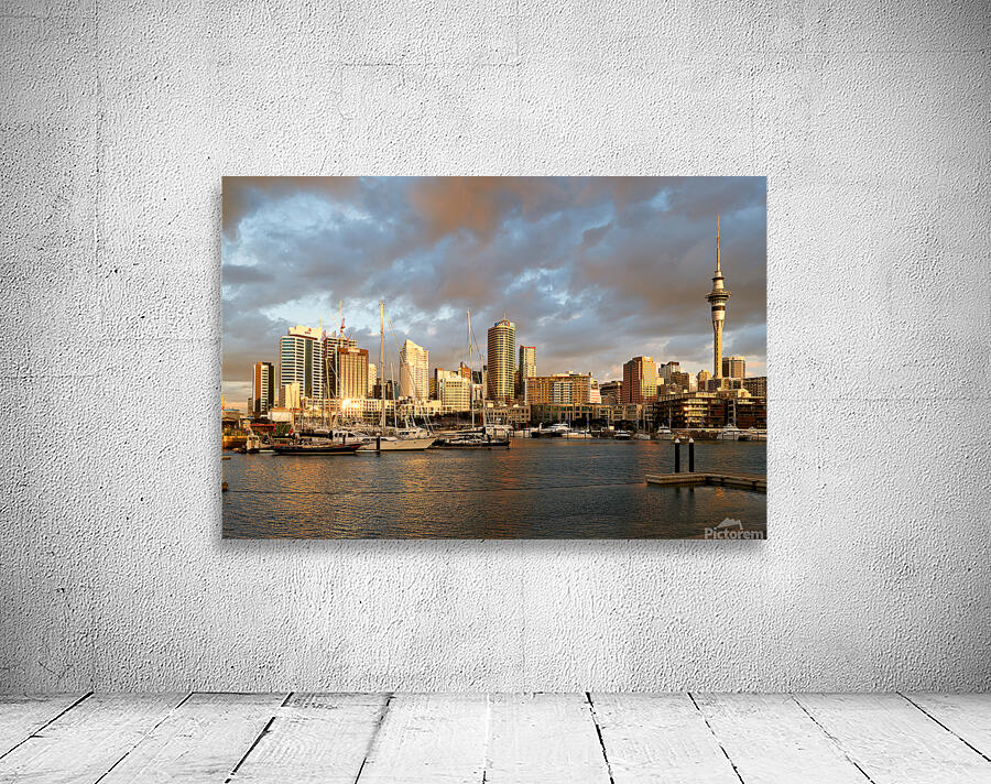 Auckland skyline at sunset from Viaduct Harbour Wall Preview