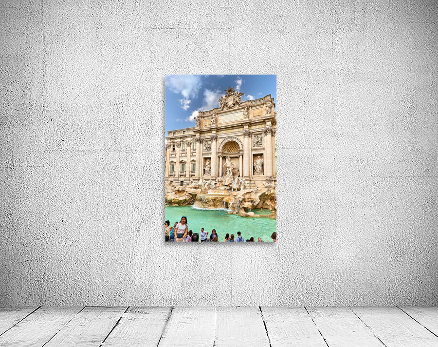 Tourists gather at Trevi Fountain in Rome during a sunny day Wall Preview