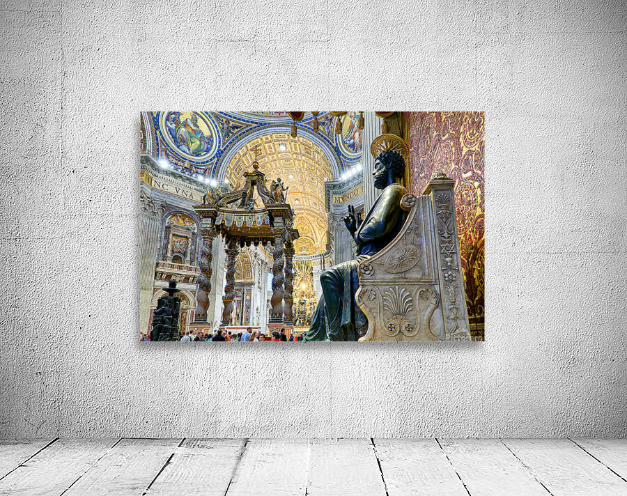 Saint Peters Basilica interior with Saint Peter statue in Rome Wall Preview