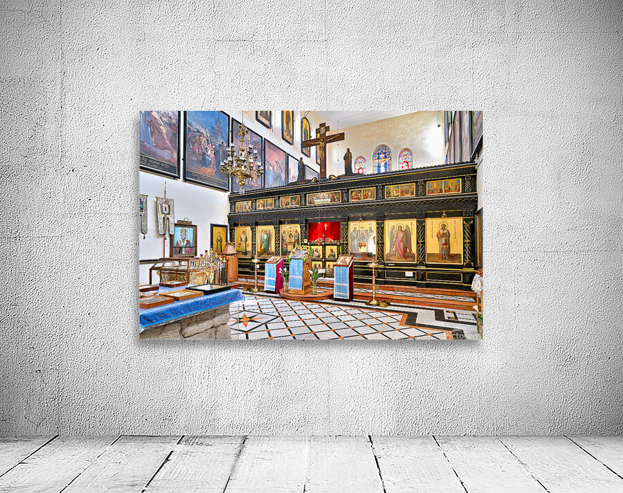 Orthodox Church interior in Jerusalem with icons and decorations Wall Preview