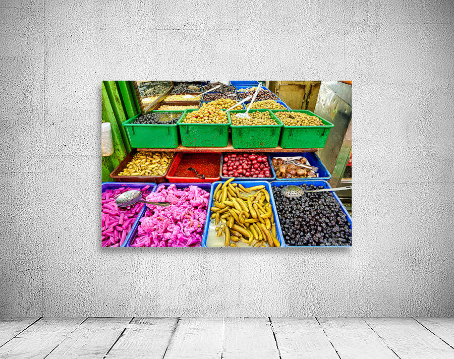 Pickles and olives for sale in market in old city of Jerusalem Wall Preview