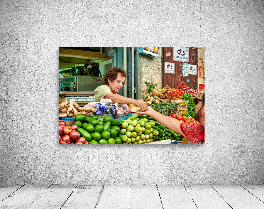 Local vendor sells fresh produce in Mahane Yehuda Market Wall Preview