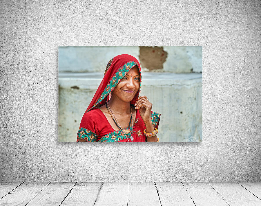 Portrait of a woman in traditional dress in Mandawa Rajasthan Wall Preview