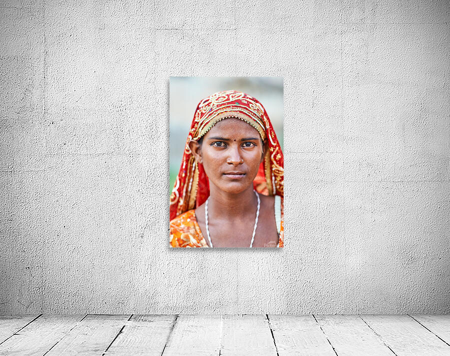 Portrait of woman in traditional dress in Mandawa Rajasthan Wall Preview