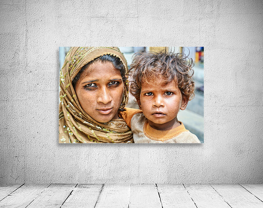 Mother and son standing together in Mandawa Rajasthan Wall Preview