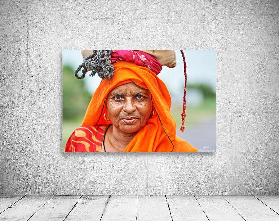 Portrait of an old woman in Rajasthan India wearing bright clot Wall Preview