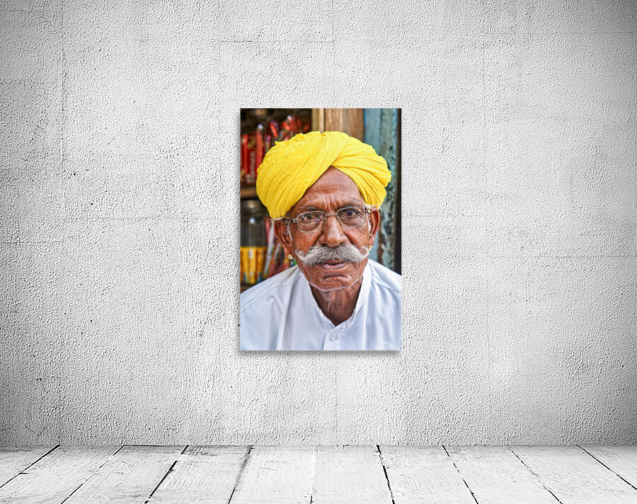 Senior man in yellow turban in Jaisalmer Rajasthan India Wall Preview