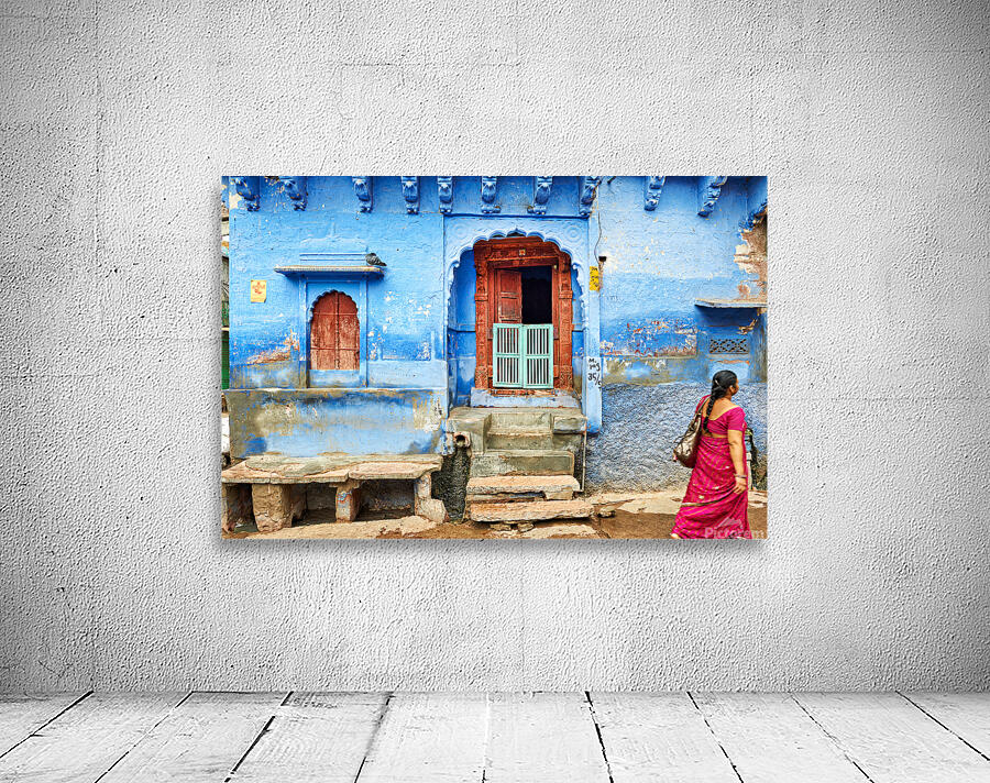 Walking along the blue streets of Jodhpur in Rajasthan India Wall Preview