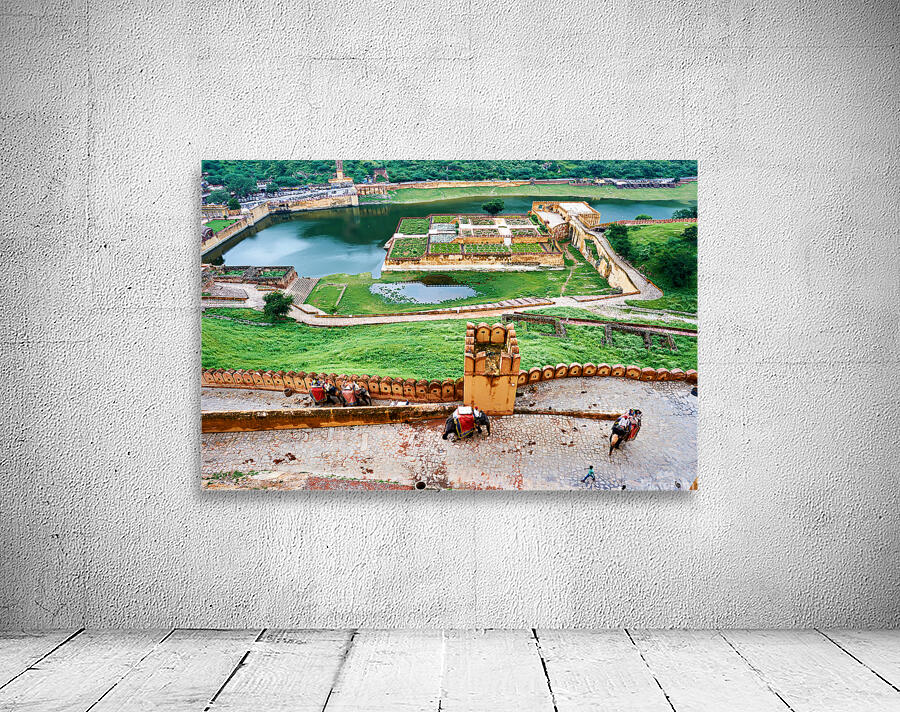 Exploring Amber Palace in Rajasthan with visitors and elephants Wall Preview