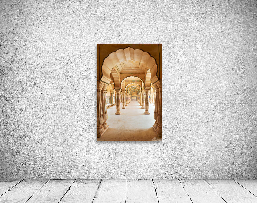 Amber Palace hall with arches and columns in Rajasthan India Wall Preview