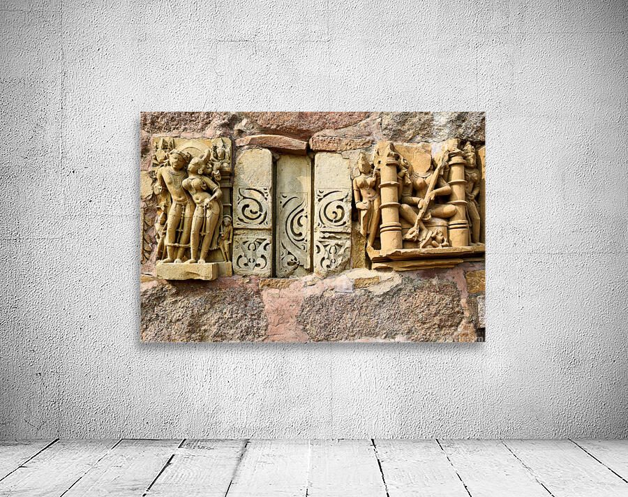 Sculptures on Hindu temples in Khajuraho Madhya Pradesh India Wall Preview