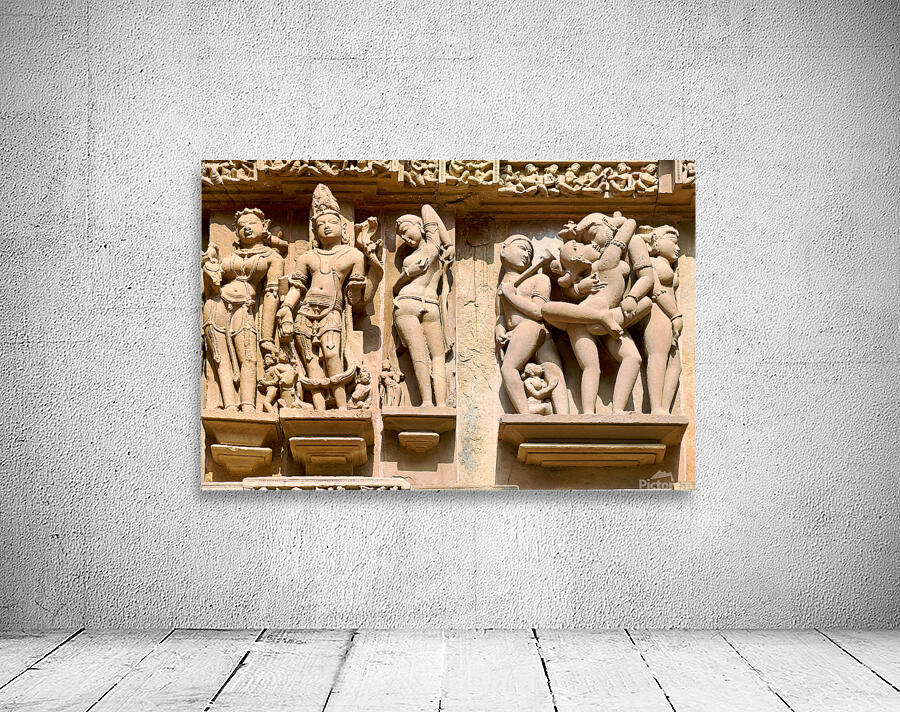 Hindu temples in Khajuraho show ancient art of erotic sculptures Wall Preview