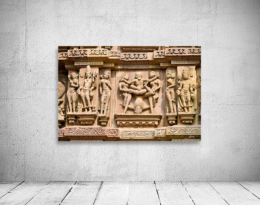 Hindu temples in Khajuraho display intricate erotic carvings Wall Preview