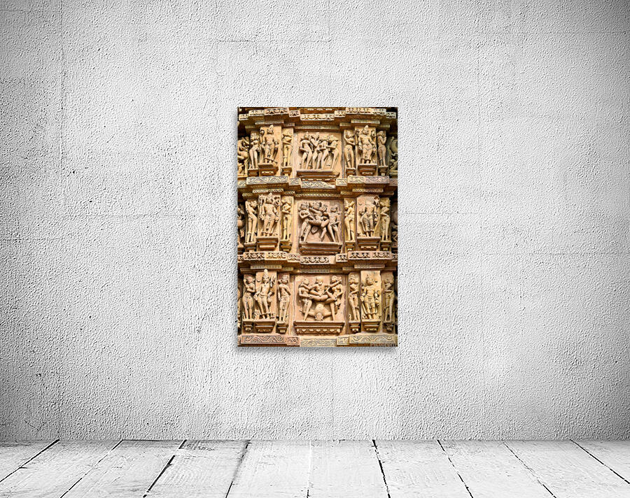 Hindu erotic temples in Khajuraho Madhya Pradesh showcase sculp Wall Preview