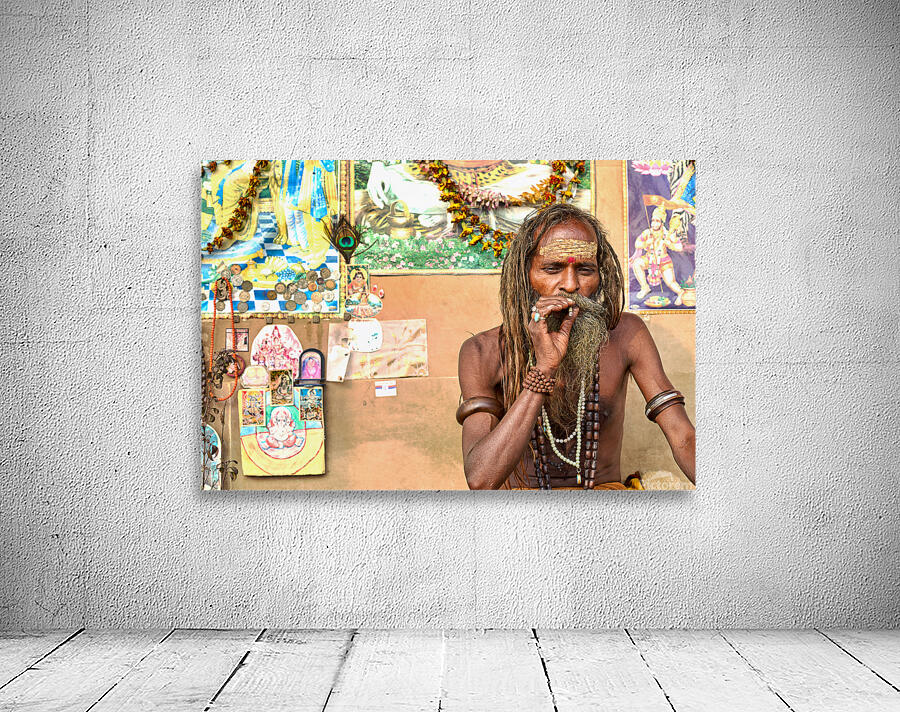 Holy man sadhu in Varanasi Uttar Pradesh sharing wisdom Wall Preview