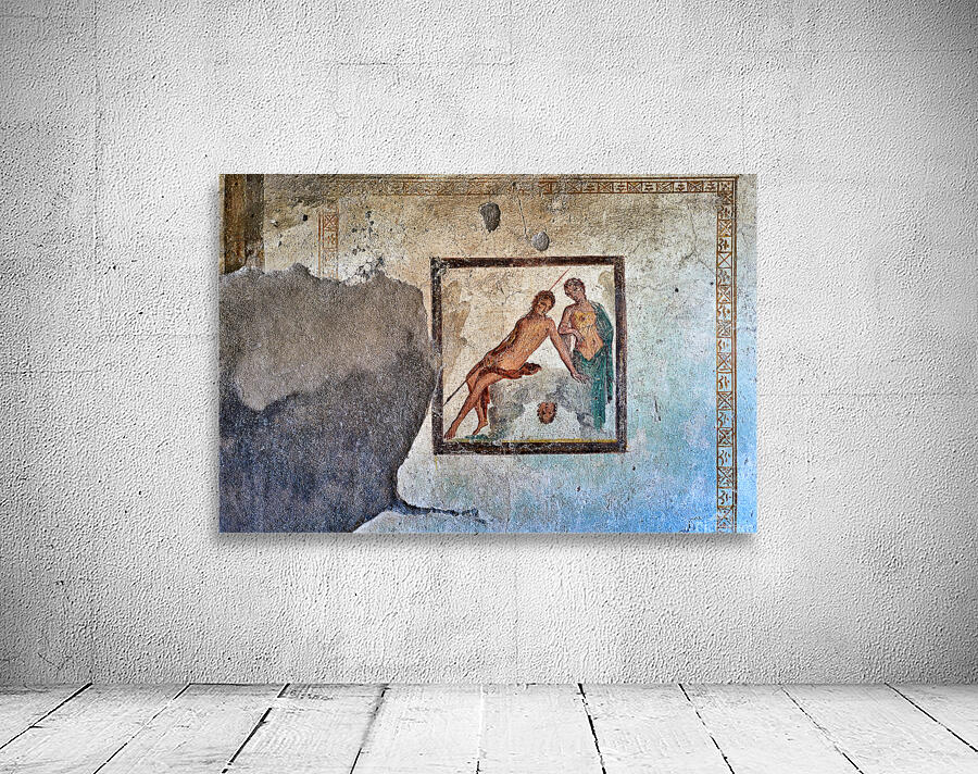 Ancient mural from Pompeii shows figures in a dramatic scene Wall Preview