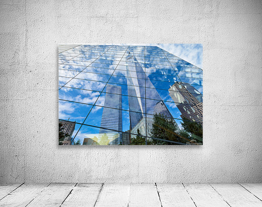 Reflections of one world trade center in manhattan Wall Preview