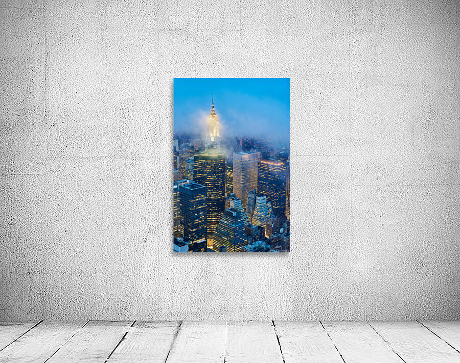 Aerial view of Manhattan skyline at dusk with Chrysler Building Wall Preview
