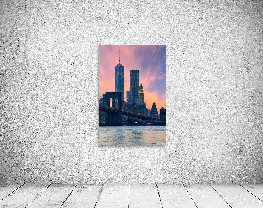 Brooklyn Bridge and Manhattan skyline during sunset in New York Wall Preview