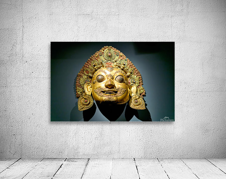 Golden face mask displayed at the Asian Art Gallery in Manhattan Wall Preview
