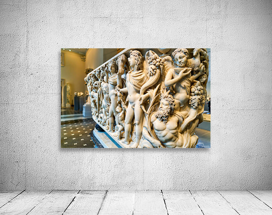 Sarcophagus display in the Greek and Roman Galleries of a museum Wall Preview