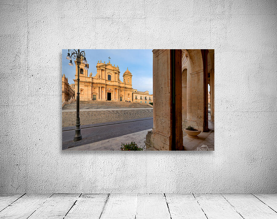 Noto Cathedral stands strong in Sicily under a bright sky Wall Preview
