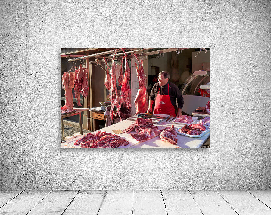 Market scene in Catania with fresh meat on display Wall Preview