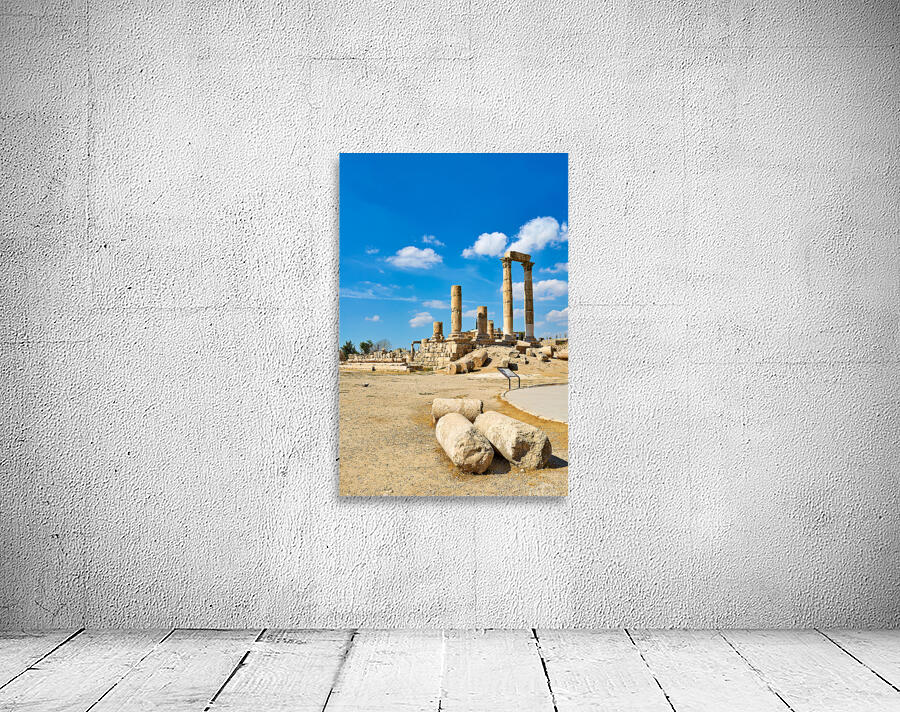 Ruins of the Citadel in Amman with pillars and cloudy sky Wall Preview