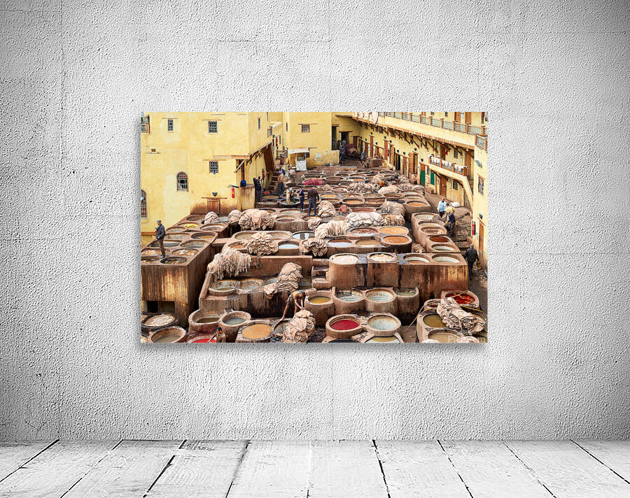 Chouara Tannery in Fez Morocco showing leather dyeing process Wall Preview