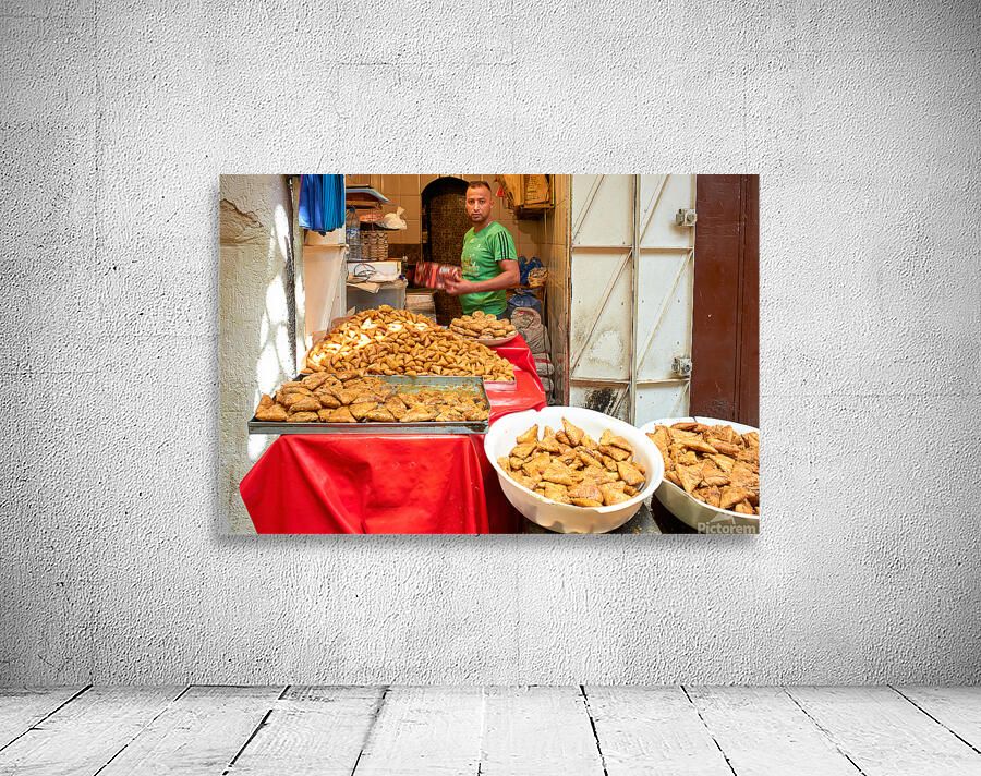 Fried sweets stall in the old town of Fez Morocco selling treat Wall Preview