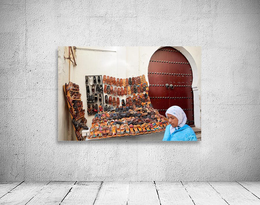 Moroccan slippers for sale in the Medina of Fez Wall Preview