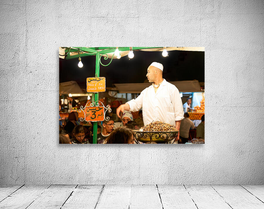 Snail dinner served at street vendors in Marrakech night market Wall Preview