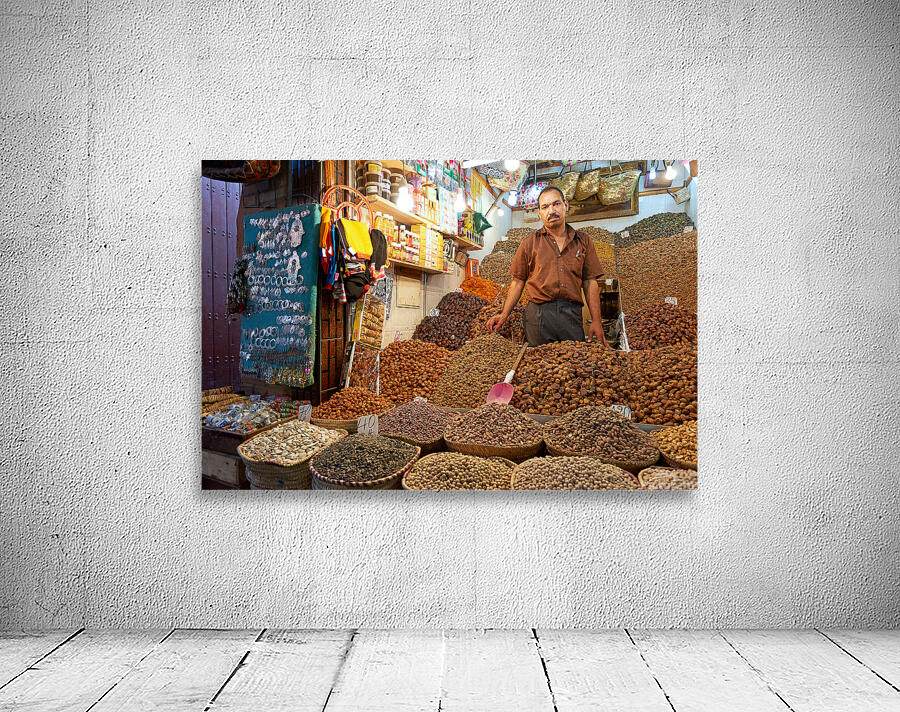 Dried fruit sale in souk of Marrakesh Morocco during daytime Wall Preview