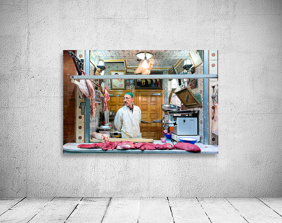 Butcher sells camel meat in the souk of Meknes Morocco Wall Preview
