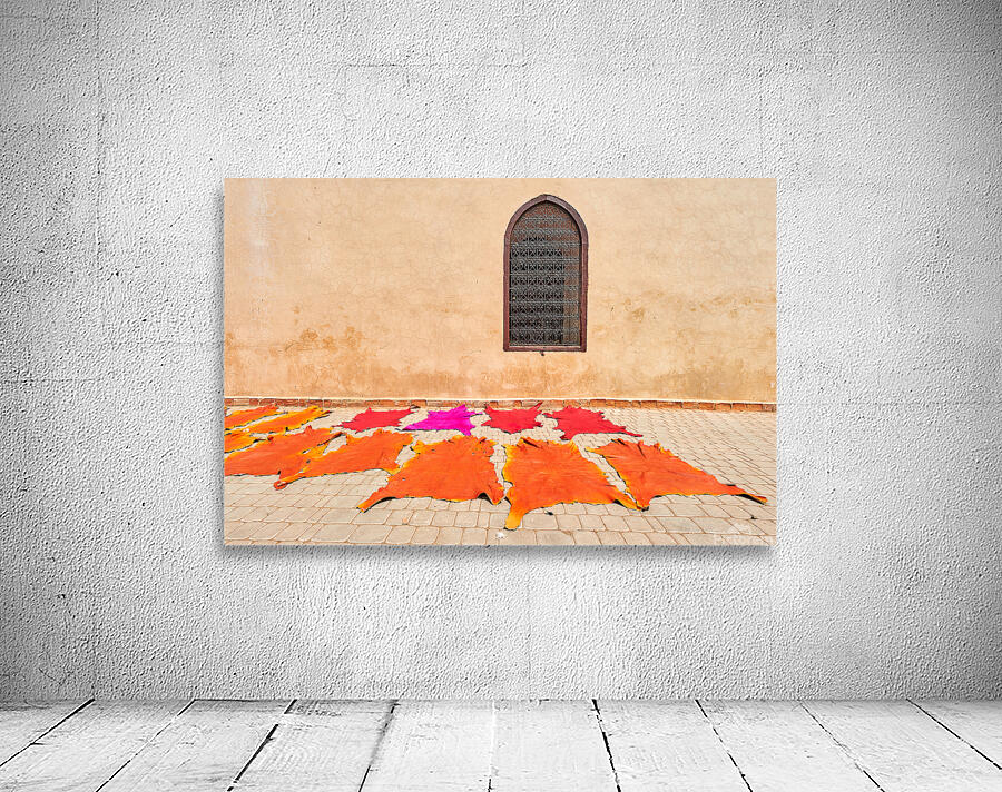 Dyed leather drying in the sun in Marrakesh Morocco Wall Preview