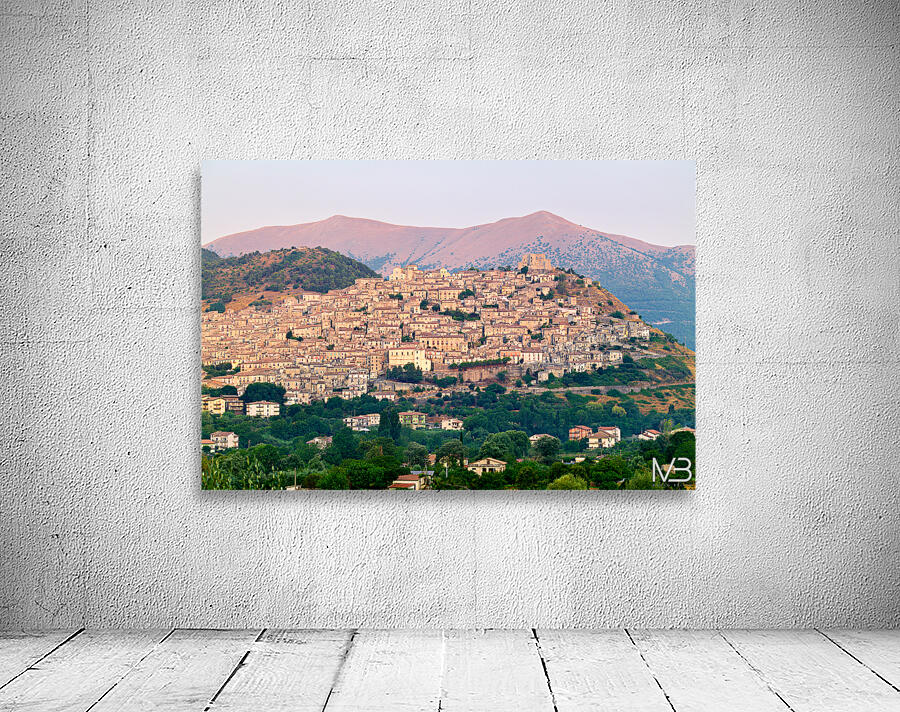 Panorama of Morano Calabro town at sunrise in Calabria Italy Wall Preview