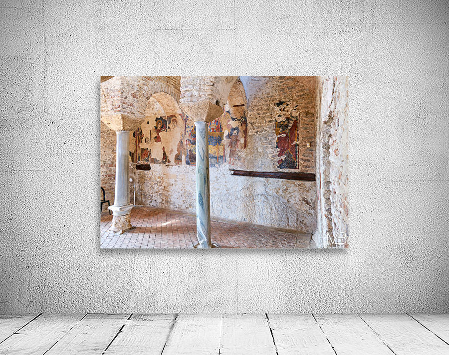 Frescoes on walls of Cattolica di Stilo church in Calabria Italy Wall Preview